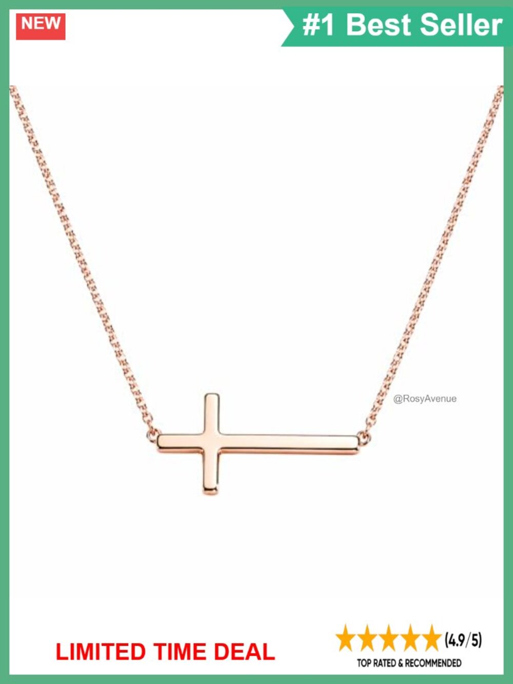 Sideways Cross Necklace Stainless Steel 18K Gold Plated Adjustable